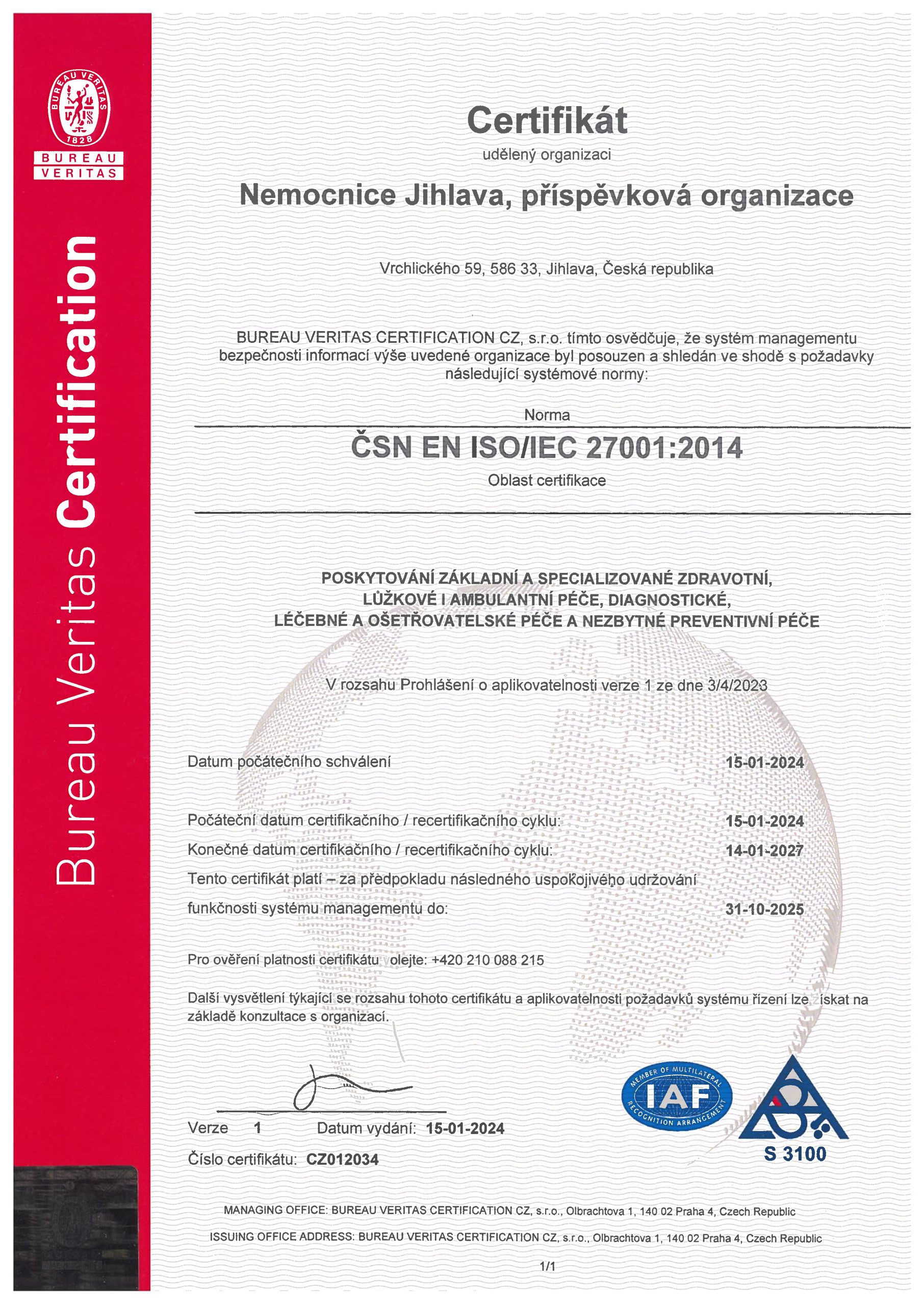 certifikát ISO 27001 CZ